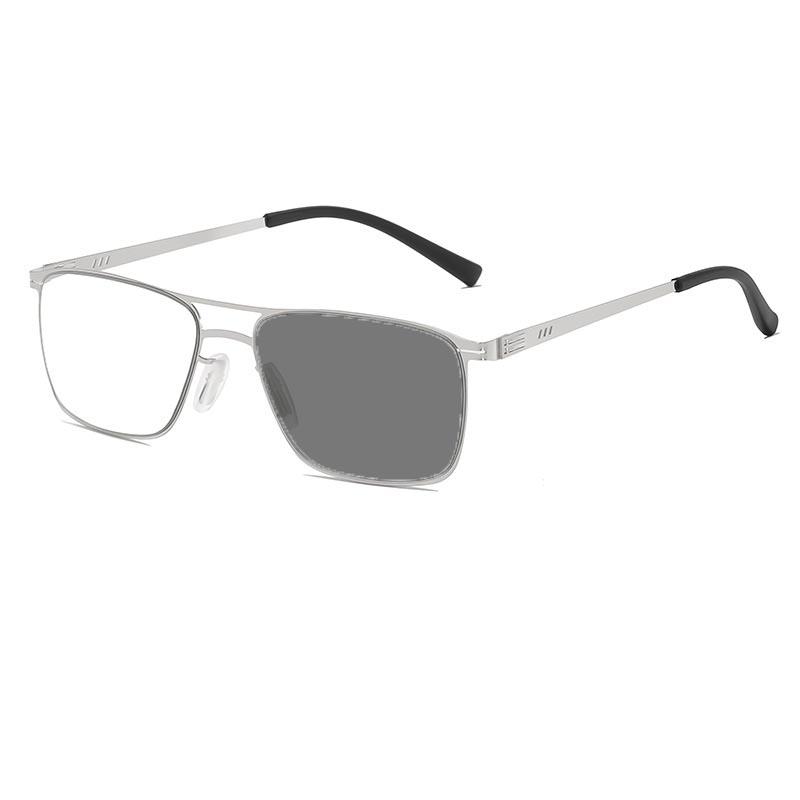 Ретро Фотохромные Очки для Чтения с Двойной Переносицей Металлическая Оправа Блокирующие Синий Свет Очки для Чтения Мужские Деловые Очки