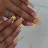 24Pcs Yellow French Floral Metal Butterfly Long Coffin Press On Nails Summer False Nail Tips