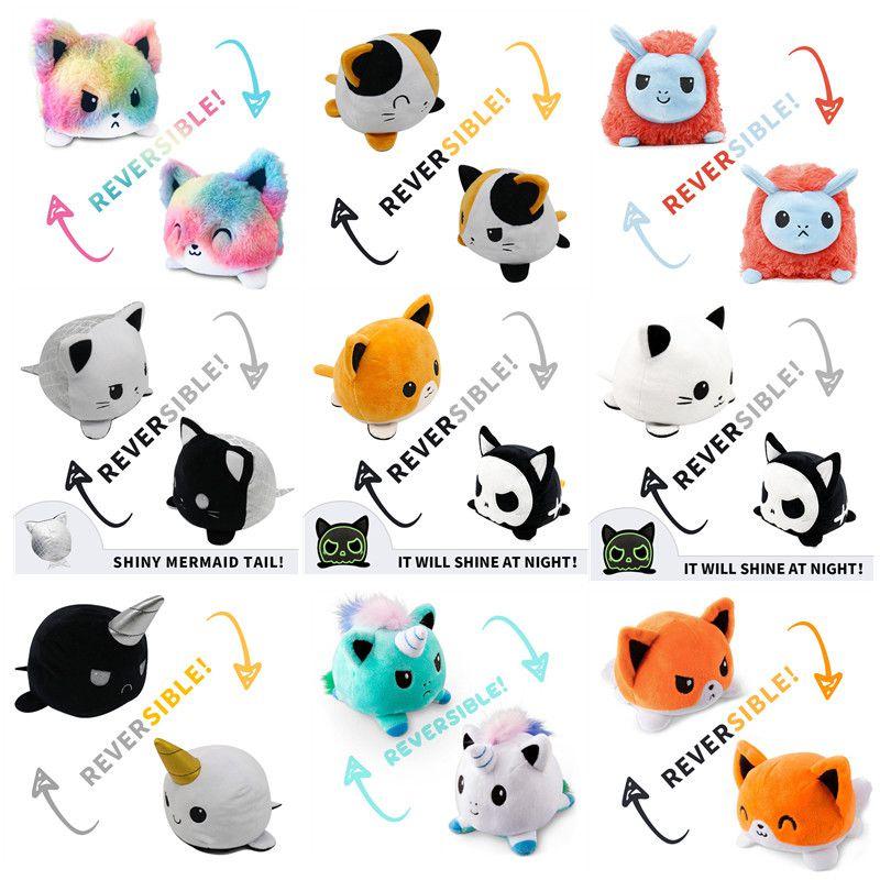 Двусторонний плюшевый котик-перевертыш, мягкая и милая кукла-животное для детей, подарки
