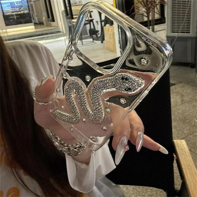 Роскошный креативный чехол для телефона со стразами и змеиной эпоксидной смолой для iPhone 15 14 13 12 Pro Max 11 стильный блестящий противоударный мягкий чехол в подарок