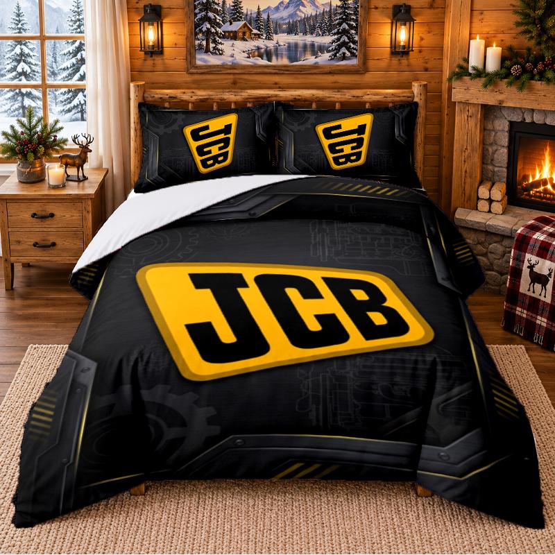 Printed 3Pcs Bedding Set JCB Pattern Bed Sheet Pillowcase For Bedroom Decor