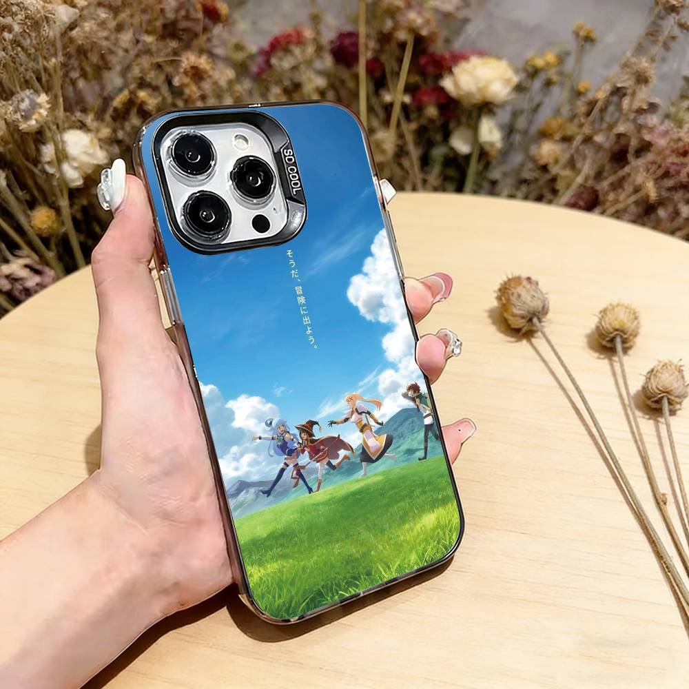 Чехол для телефона Konosuba для iPhone 17,16,15,14,13,12,11 Plus,Pro Max,XS,Цветной Серебряный Внутренний Покрытие