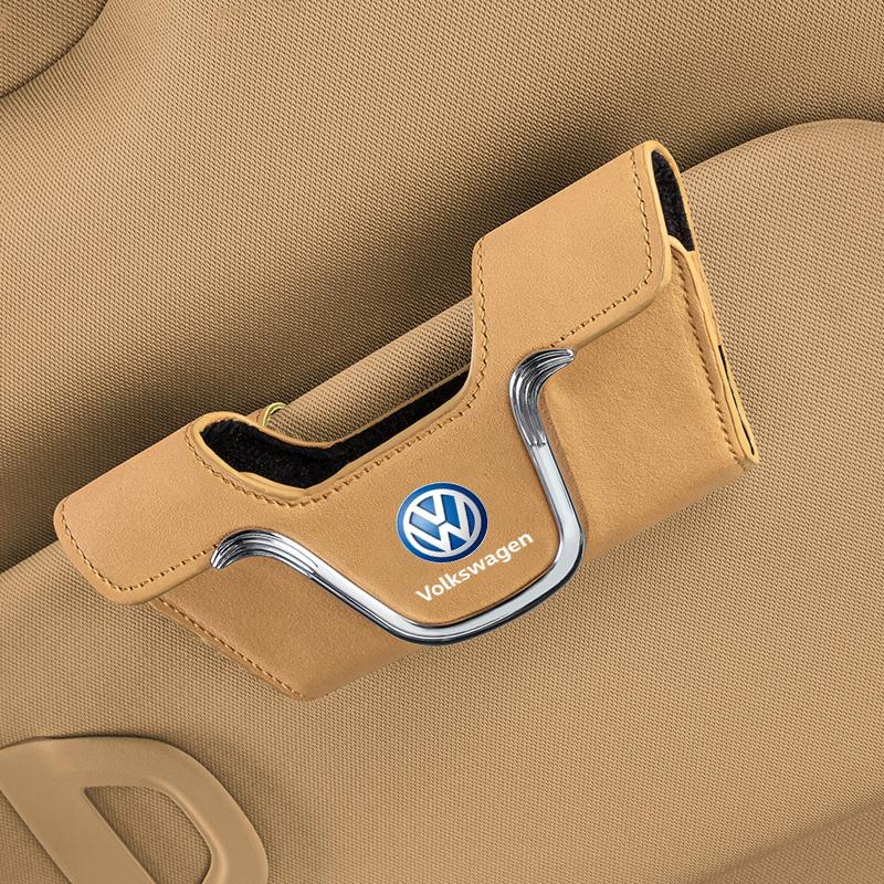 For VOLKSWAGEN VW Metal+Leather Car Sun Visor Clip Glasses Cards Case Auto Sunglasses Visor Glasses For Volkswagen VW Golf Tigu