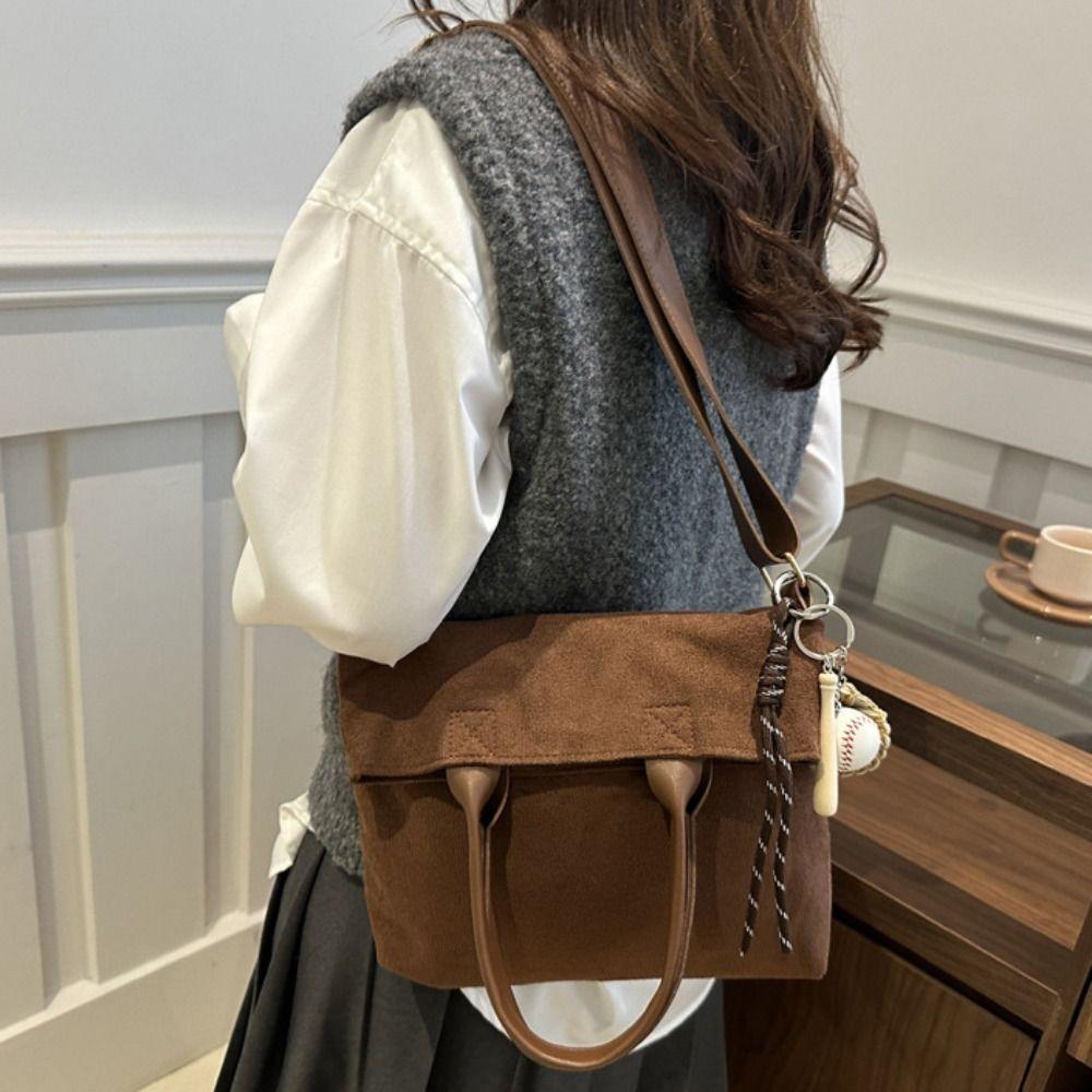 Brown Vintage PU Crossbody Bag Large Capacity Female Tote Bag Suede Velvet Shoulder Bag Students
