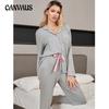 Women's Modal Rayon Pajamas Cardigan Stripe with Eye Mask Long Pants Set Casual Homewear Pajama Set
