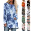 Womens Tops Round Neck Long Sleeve Blouses Casual Mid-length Shirts Fashion Print Tunic Tops