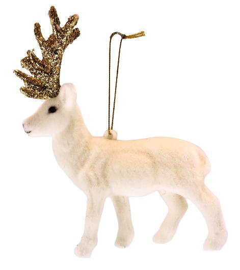 Ecru Velvet Reindeer Pendant with Gold Antlers