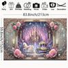 Enchanting fairy tale background - whimsical castle and carriage scenes with flowers and starlight