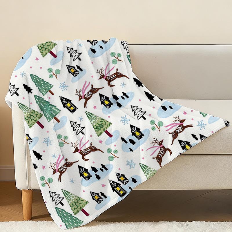 Winter Forest Flannel Blanket - Thick Warm Soft Cozy Throw, All-Season Use, for Bed Sofa Bedroom Living, Christmas Home Decor