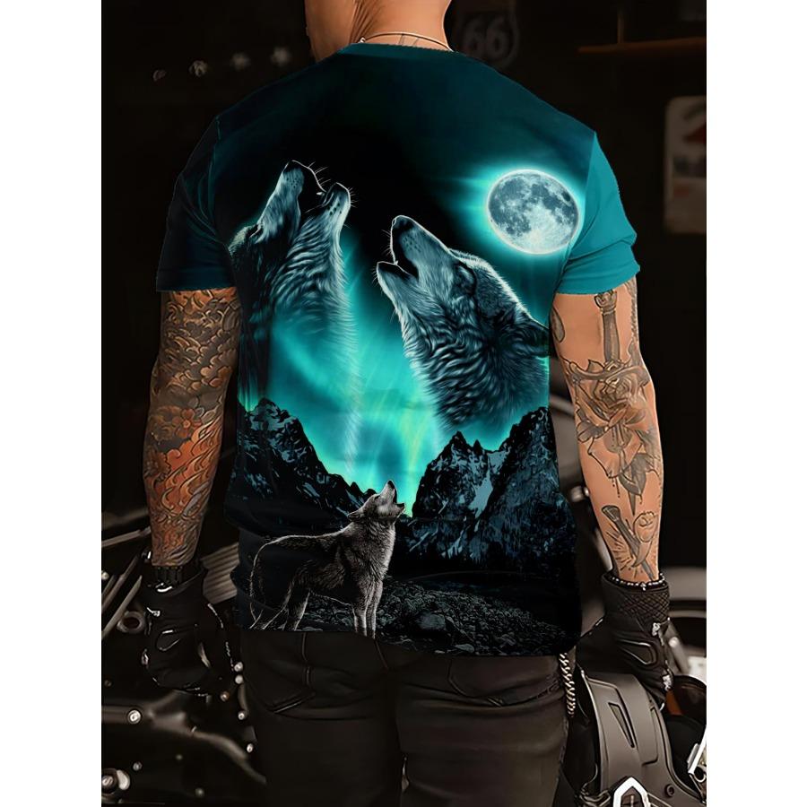 Летняя футболка больших размеров с коротким рукавом, мужская одежда, футболки с 3d принтом животного, зеленого волка, мужская повседневная спортивная футболка, мужская футболка