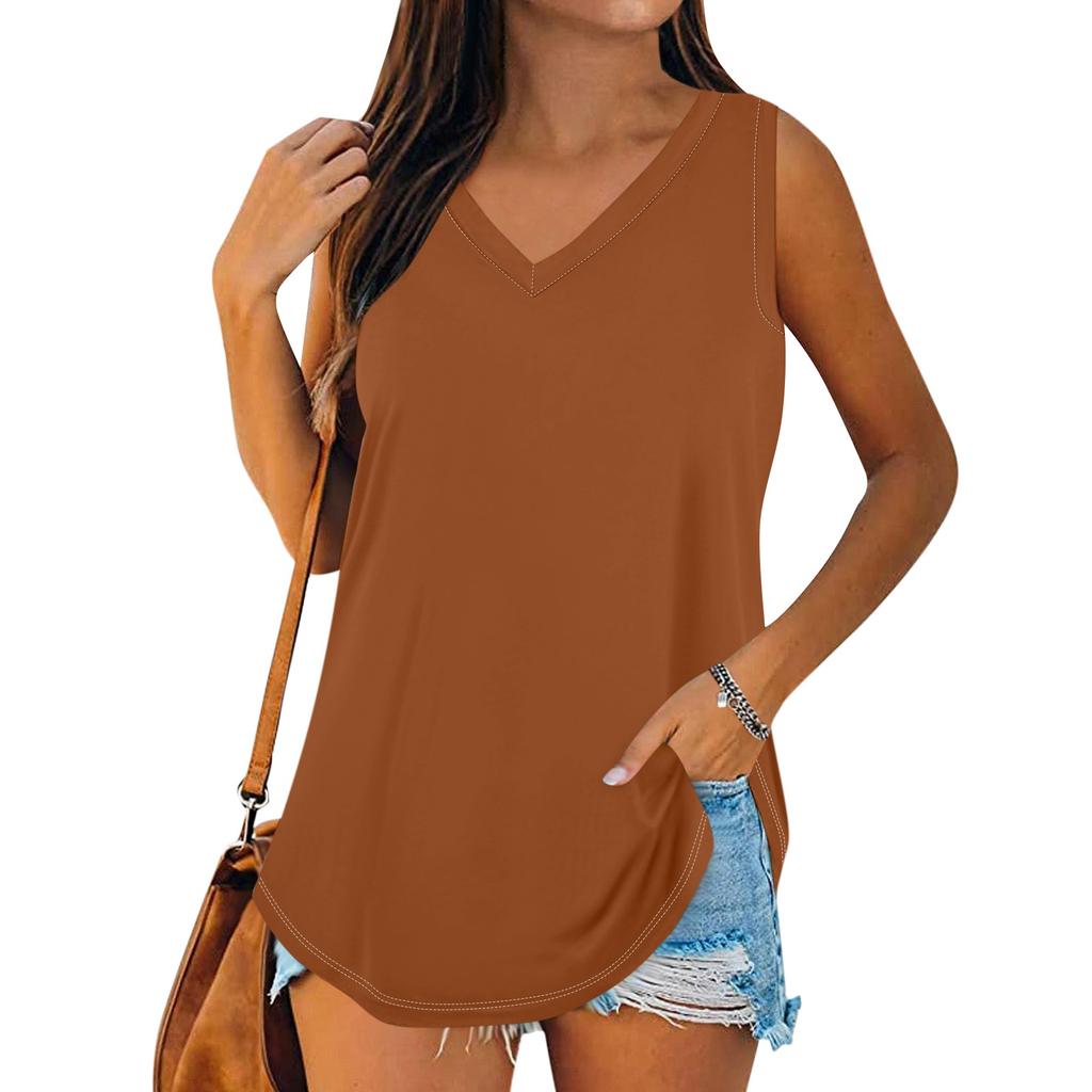 Женская летняя повседневная футболка без рукавов с v-образным вырезом, топы, блузка