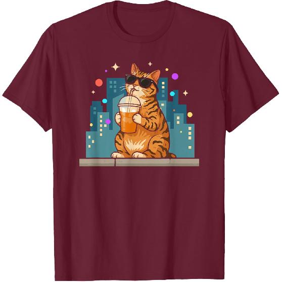 Funny Feline Enjoying Cold Brew Coffee for Morning Rush T-Shirt