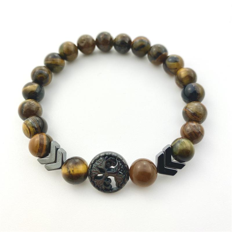 New Life Tree Bracelet For Men Women Natural Tiger Eyes Obsidian Stone Bracelet Aromatherapy Essential Oil Diffuser Bracelet Yoga Strand Jewelry