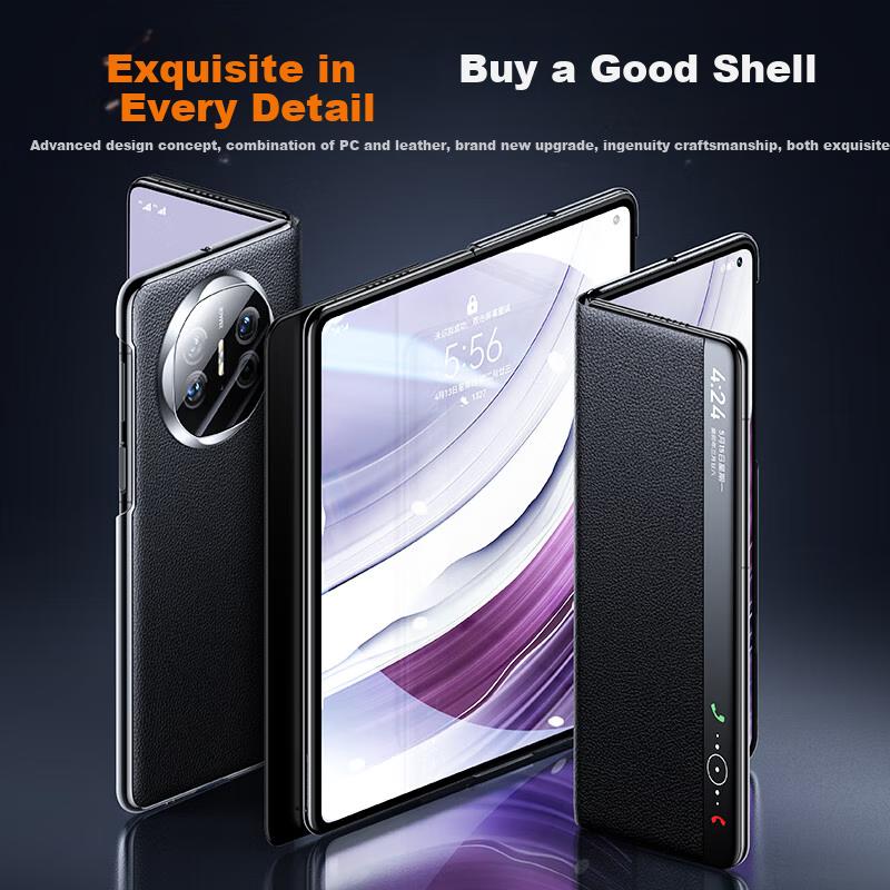 Leather Smart View WindowPhone Case for Huawei Mate X6, Full Coverage Ultra-Thin Magnetic Leather Foldable Screen Smart Flip Cover