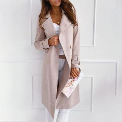 Женское пальто тренч большого размера, длинное, модное, шерстяное, с лацканами, повседневное, свободное, куртка-ветровка, пальто, осень-зима