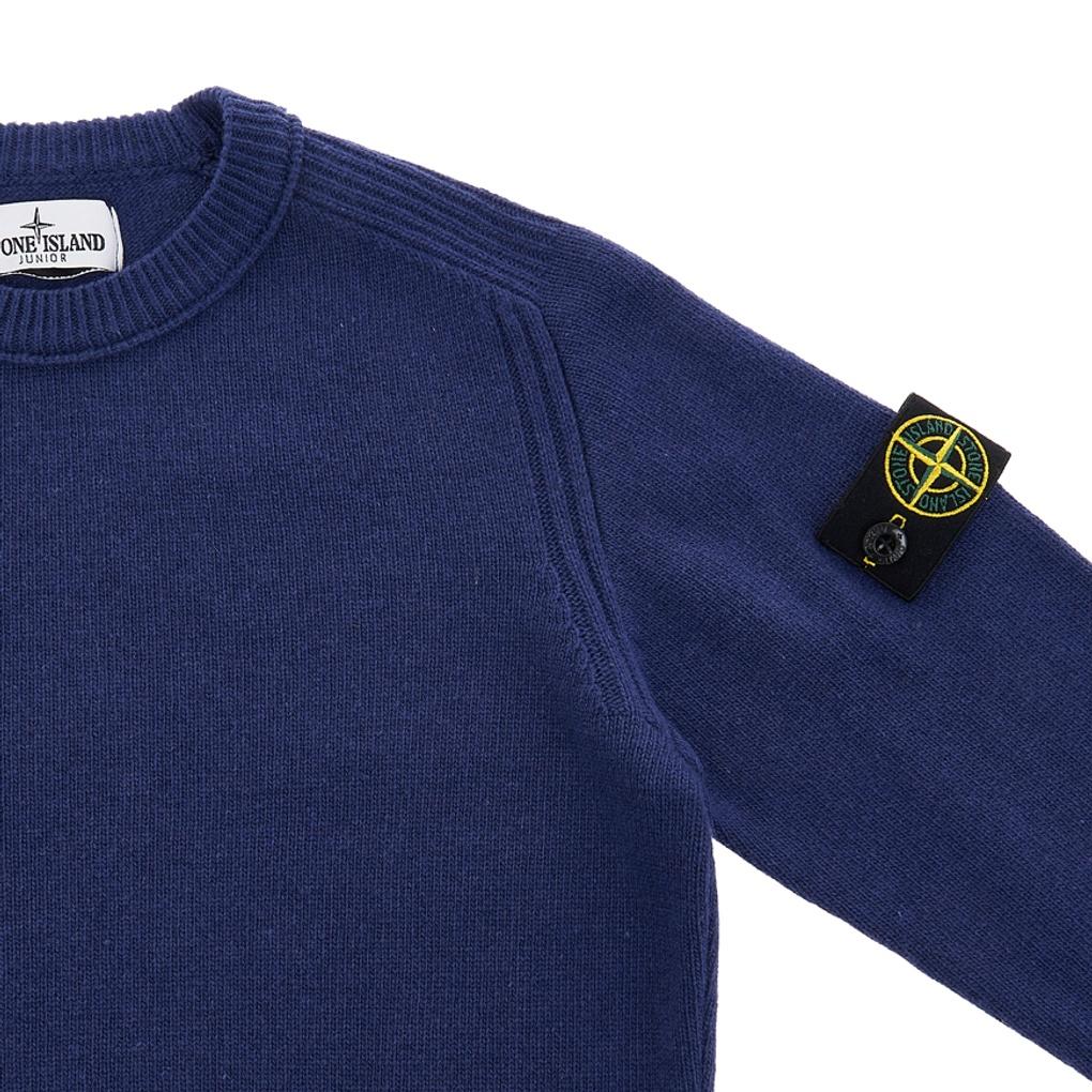 STONE ISLAND Однотонный свитшот с длинным рукавом и круглым вырезом с логотипом для детей Синий 7516506A1-V0027