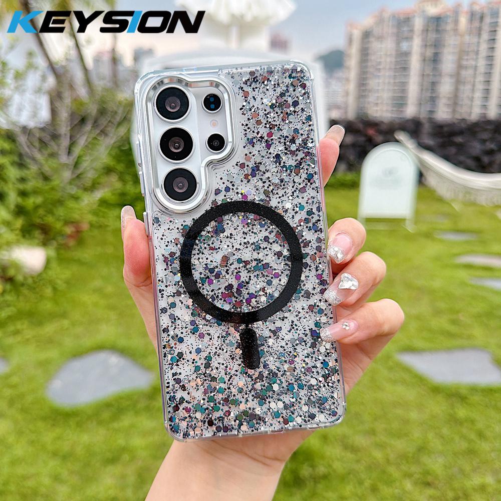 KEYSION Роскошный блестящий магнитный чехол для телефона MagSafe для Samsung Galaxy S23 S24 S25 S26 Ultra 5G S26+ S25 Plus TPU+PC Ударопрочный чехол