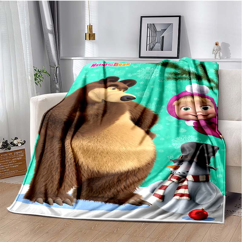 Girl and Bear on Purple Background Print Flannel Blanket, Kids Cartoon Throw Blanket