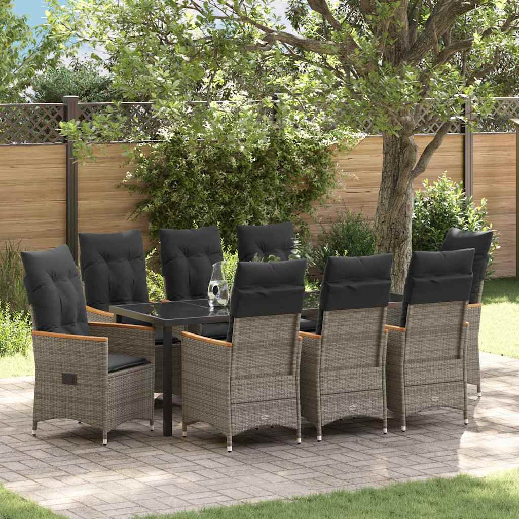 Garden Dining Set with Cushions 9 pcs Grey Poly Rattan