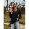 GMXIA Autumn Women's Long Sleeve T-shirt Solid Color V-neck Simple Gauze Bubble