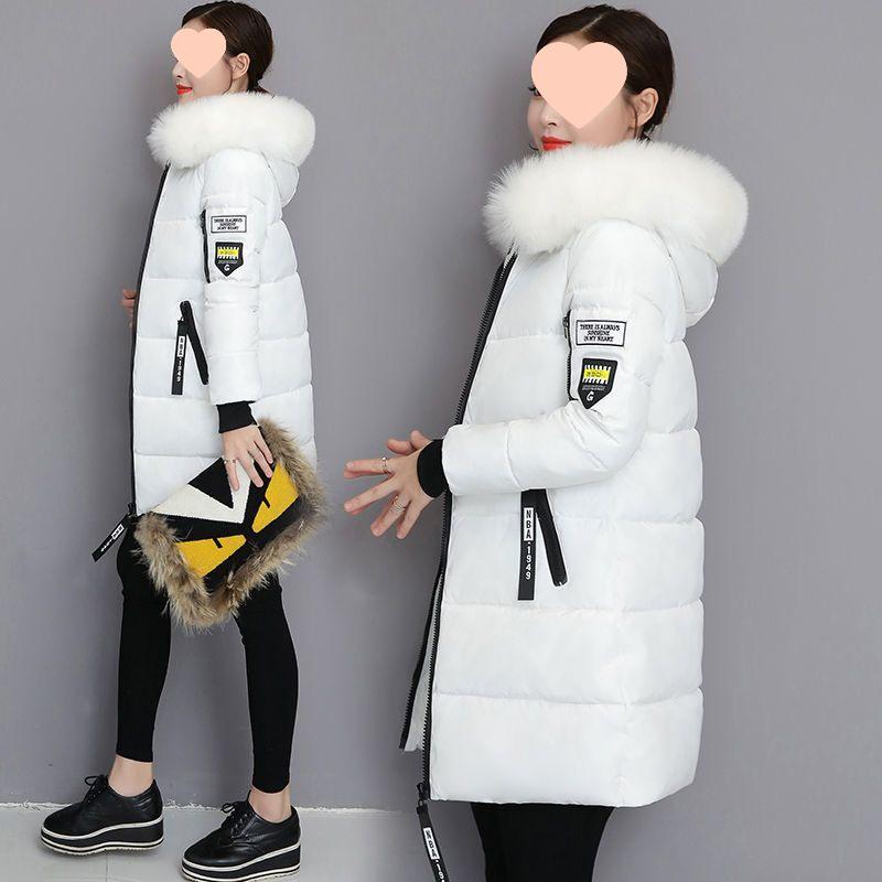 Women's Mid-Length Cotton Jacket, 2025 Korean Style, Mint Mambo, Long Slim Fit with Fur Collar