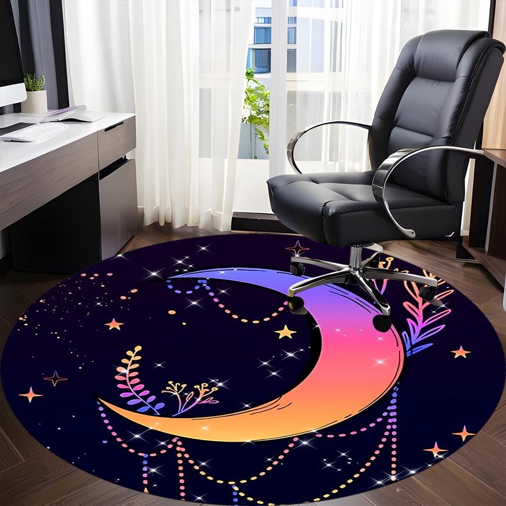 1pc Moon Stars Office Round Area Rug, Under Office Chairs Bedroom Living Room Home Decor, Room Deco, Available in Various Sizes
