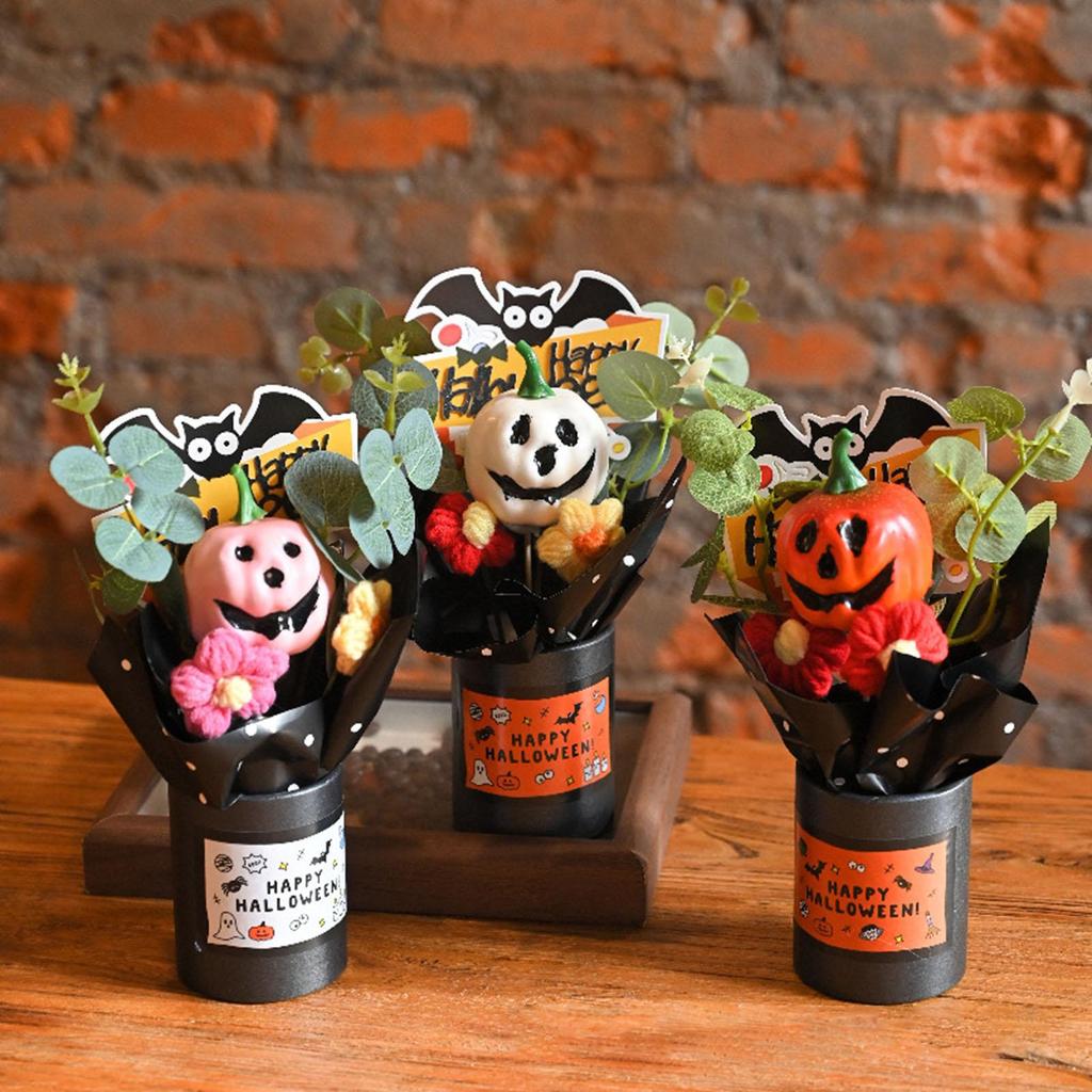 Halloween Artificial Pumpkin Bouquet Fake Flower With Eucalyptus Leaves Mini Bouquets Party Gifts Artificial Flowers Decoration