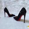 Black Red-soled High Heels Women's Stilettos 2025 Autumn and Winter New Sequined Crystal Wedding Shoes Pointed Professional Sexy Single Shoes