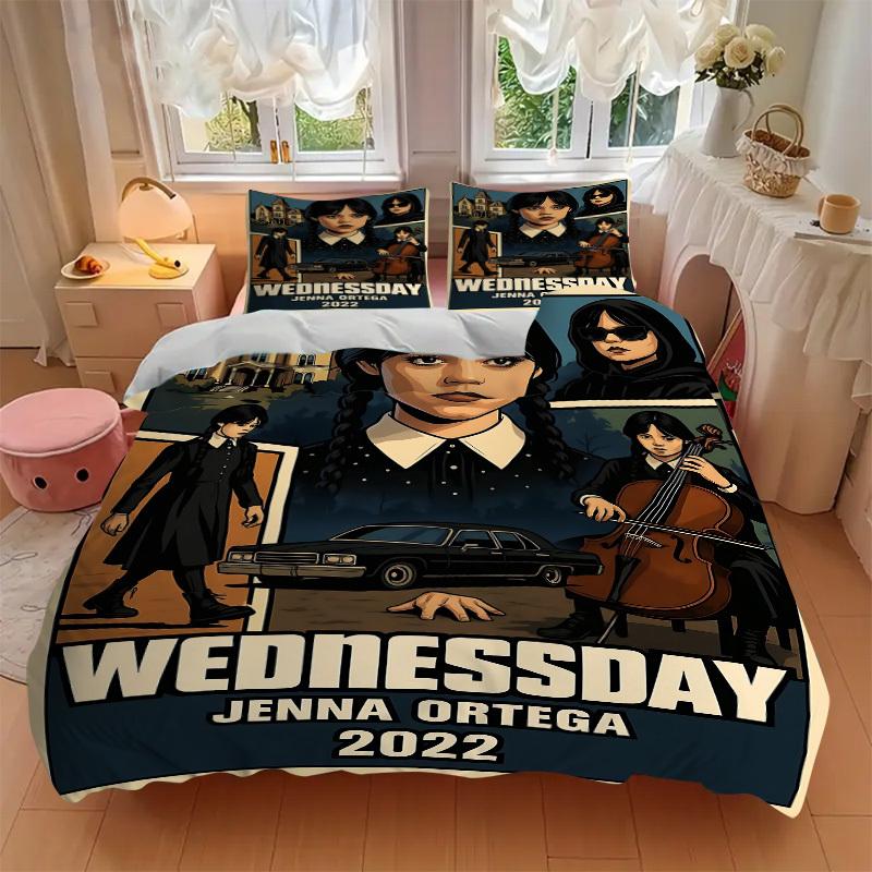 3pcs Wednesday Addams Duvet Cover Set, 1 Duvet Cover + 2 Pillowcases (No Insert), High-Definition Print, Home & Dorm Set yy251208065