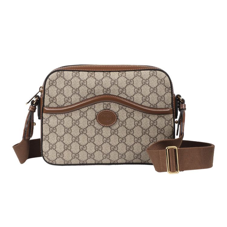 Gucci GG Retro Series Логотип Холст и Кожаная Сумка на Плечо Унисекс Сумка на Плечо Эбеновый Коричневый 675891-92THG-8563