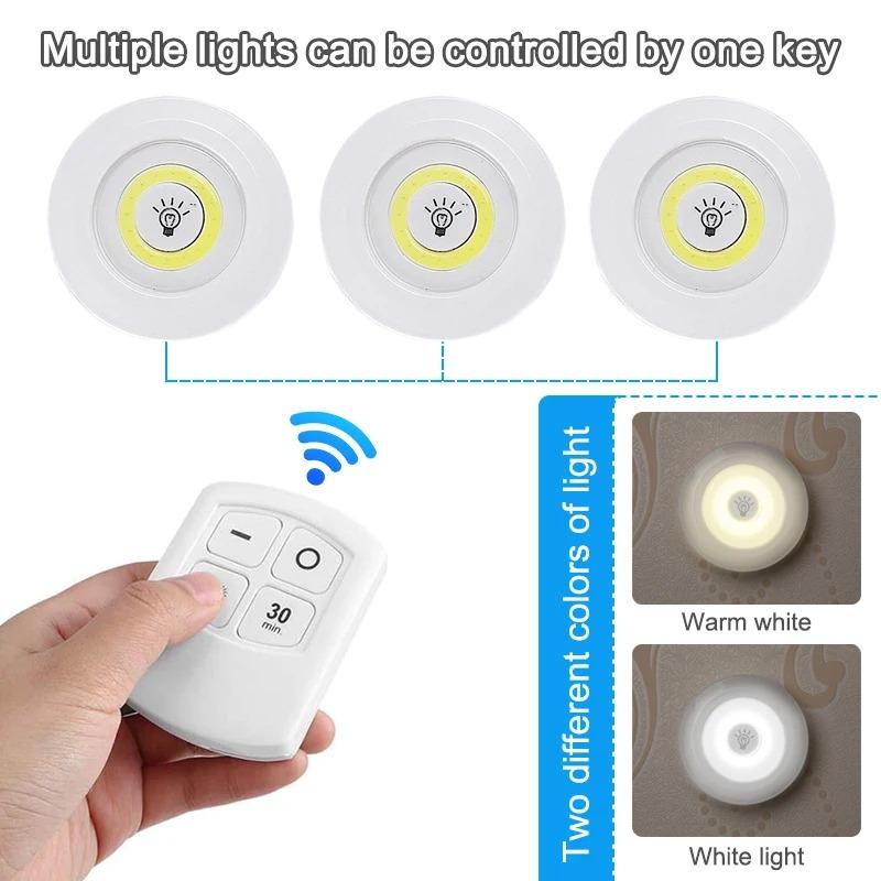 10W LED Under Counter Lights COB Light Battery Powered with Remote Control for Under Cabinet Closet Bedroom Kitchen Lighting