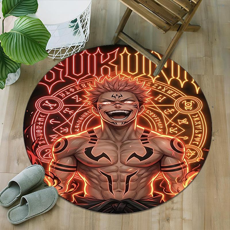 1pc S-Sukuna Carpet, Round Rug, Comfortable, Suitable for Entryways, Living Rooms, Office, And Bedrooms, Christmas Decoration