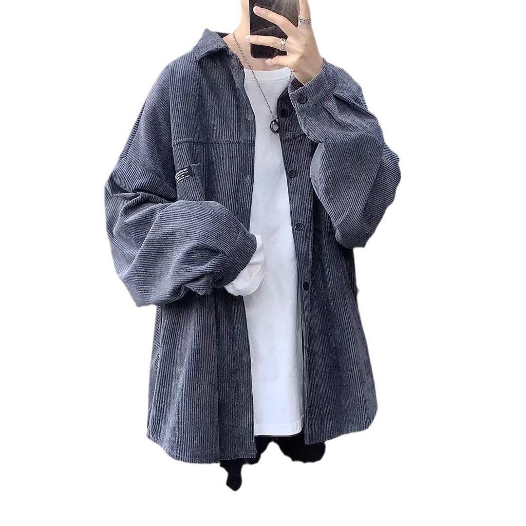 Men's Black Corduroy Velvet-Lined Winter Jacket: Warm, Handsome, Retro Casual Shirt