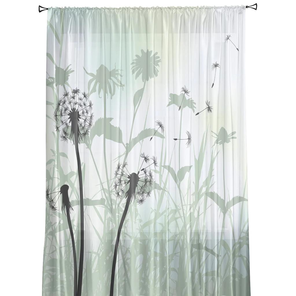 Autumn Theme Dandelion Flowers Tulle Curtains for Bedroom Modern Voile Curtains Home Decoration Window Curtains