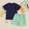 Toddler Boys Summer Outfits Golf Embroidered Round Neck Short Sleeve Tops and Elastic Waist Plaid Shorts 2Pcs Clothes Set