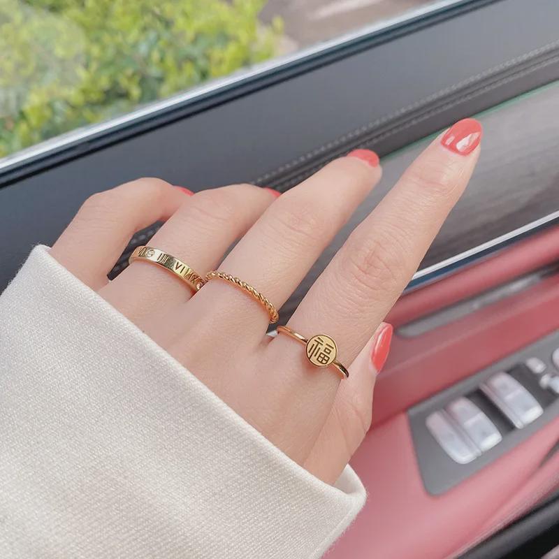 Кольцо-благословение из 18-каратного золота - титановая сталь, без выцветания, в стиле ретро, хит продаж среди женских украшений 2021 года