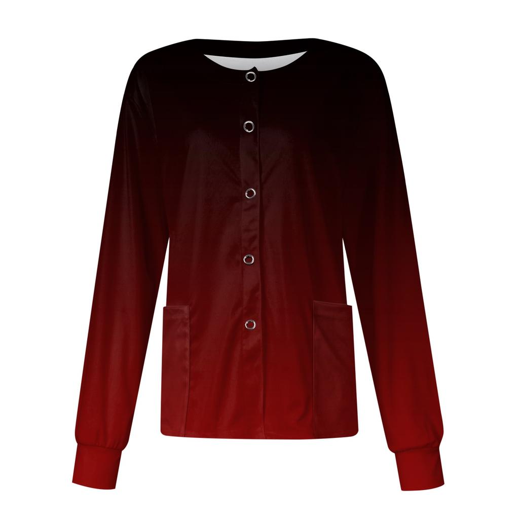 Женский рабочий комбинезон с длинным рукавом и карманом, воротник-стойка с градиентом, однобортный защитный комбинезон, кардиган, куртка, топ