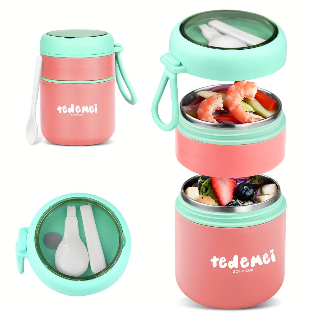 710 мл Ланч-бокс из нержавеющей стали со складной ложкой Герметичный, Изолированный Ланч-бокс для школы, офиса, кемпинга, пикников Безопасен для посудомоечной машины, Штабелируемый дизайн