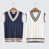Mens Fashion Thick V-Neck Sleeveless Vest Sleeveless Sweater Cotton School Uniform Cotton Loose Knitting Vest Sweater Winter Clothing for Men