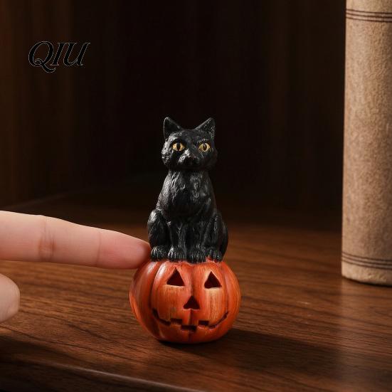 Halloween Home Decoration Resin Black Cat Pumpkin Figurine, Desktop Ornament, Cute Durable Ornament Dark Fun Style for Windows Office