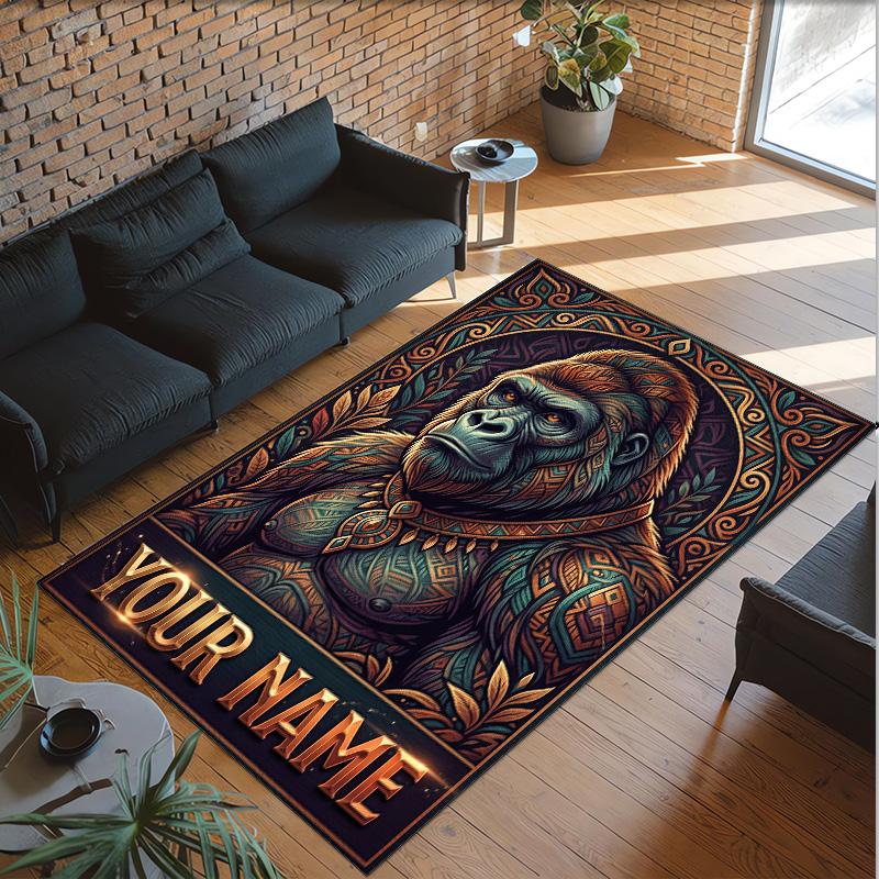 Portrait Man Theme Crystal Velvet Rug Personalized Custom Name Text Soft Floor Mat Home Decor