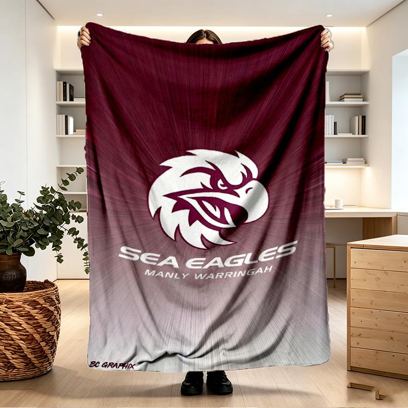 Manly Warringah Sea Eagles Print Blanket - Soft & Comfortable, for Bedroom, Travel, Sofa, Home Decoration - Birthday Christmas Gift for Friend