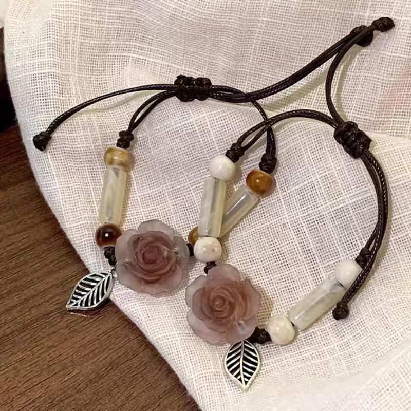 2025 Retro Chinese Camellia Braided Bracelet: Elegant, Ethnic-Style Design for Women