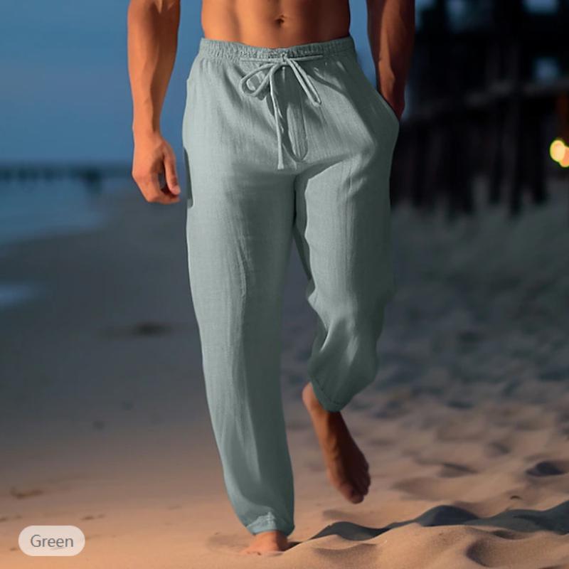 Men's Cotton Linen Trousers Summer Trousers Beach Trousers Drawstring Stretch Straight Trousers Comfortable Breathable Casual Daily Casual Trousers