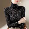 Long Sleeve Crocheted Simple Lace Shirt Women Fashion Turtleneck Woman Blouse Ladies Elegant Female Slim Fit Tops 30272