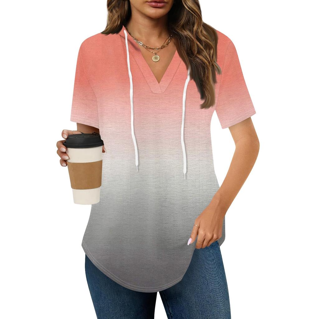 Женские летние футболки с V-образным вырезом, толстовки с коротким рукавом, туники, повседневные свободные туники, толстовки