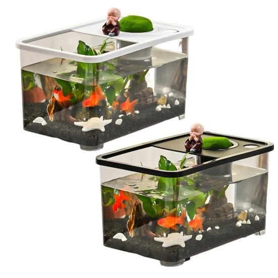 Plastic Fish Tank Small Betta Fish Tank with Hanging Basket Household Aquarium Turtle Tank