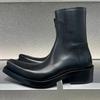 Fashion 2025 New Leather Thick Sole Upturned Boots Women Black Side Zipper Knight Boots Women Square Toe British Style Chelsea Boot