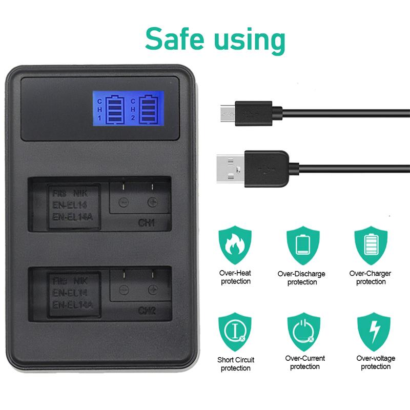 EN-EL14 Camera Battery Charger for Nikon D5200 D5300 D5500 D560 D3200 D3300 D3400 D3500 DF CoolpixP7000 P7100 P7700 P7800 Camera