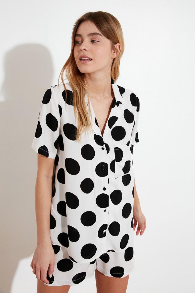 Women's Fashion Fuchsia Polka Dot Viscose Woven Pajama Set